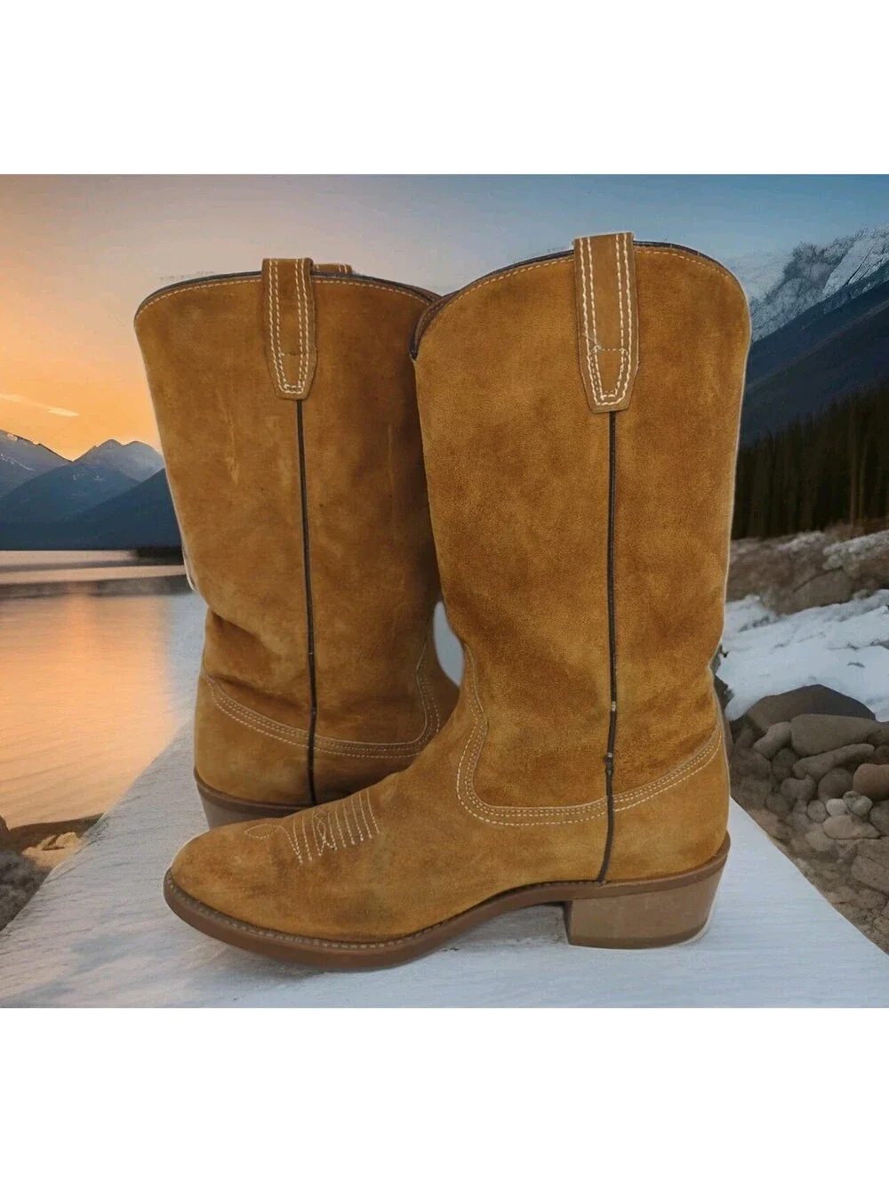 Wolverine Pigskin Suede Cowboy Boots Men 9 EE Wide USA Harvest Wheat Vintage 70s